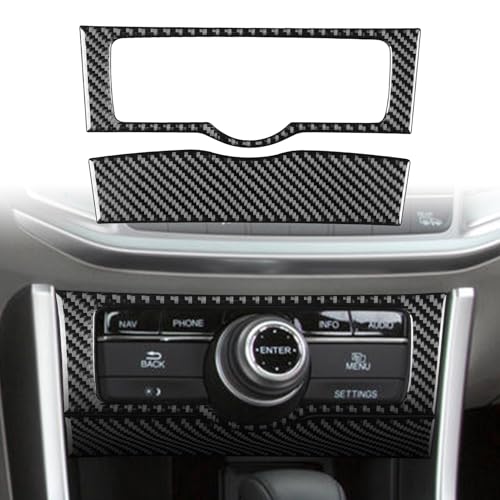 Real Quality Soft Carbon Fiber Center Console Media Button Frame Decoration Decal 2pcs Premium Sticker Interior Trim Compatible with Honda Accord 2013 2014 2015 2016 2017 9th Gen Accessories Black - color: Black 63