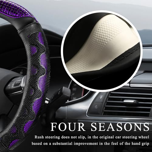 Car Steering Wheel Cover, 15 Inch Anti-Slip Steering Wheel Cover Protector with 3D Honeycomb Design, Universal Steering Wheel Covers for Truck SUV, Car Accessories (Purple, Round Shape) - color: Purple, Round Shape
