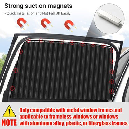 ZATOOTO Car Window Shades for Side Window 4 Pack Magnetic Car Curtains for Privacy Car Window Covers Blackout Blinds Upgrade to a Classy Ride for Camping Sleeping - color: Black Faux Silk Louvered–Full Set 4PCS