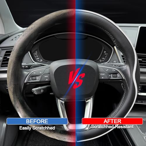 HAOTULE Leather Steering Wheel Cover， with Anti-Slip Stripe Design - Enhanced Grip, Fashion Style, Safe, Non-Slip, Breathable. Upgrade car Interior，Black White - color: Black White