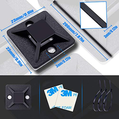 HUASAI 4/5" 100 Pack Zip Tie Mount With Cable Ties,Self Adhesive-backed Mounts for Wire Holder, Black Cable Management Clips Wall Anchors - color: Black