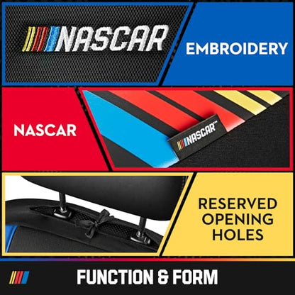 NASCAR Car Seat Covers, Blue Leather and Mesh Seat Covers, Universal Fit Front Seat Covers for Cars with Airbag-Compatible Design, Durable Racing-Inspired Car Interior for Cars, Trucks & SUVs - color: Blue