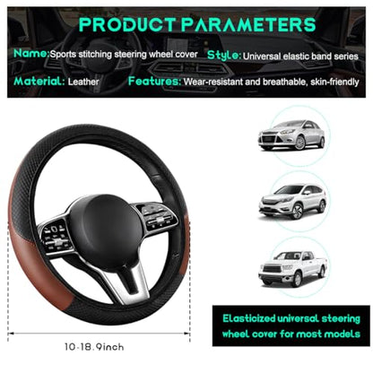 Car Steering Wheel Cover, 15 inch Carbon Fiber Microfiber Leather Elastic Steering Wheel Protector, Breathable Anti-Slip Comfortable Steering Wheel Covers for Most Cars (Black&Khaki, AD) - color: Black&Khaki, AD