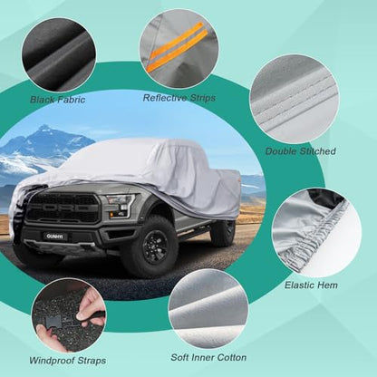 GUNHYI Pickup Truck Cover - Waterproof All Weather, 6 Layer Heavy Duty Universal Fit Ford F150, Chevy Silverado, GMC Sierra, Dodge Ram 1500 Regular/Extended/Crew Cab (Up to 230 inch) - color: Silver, size: Truck L-length Up to 230 Inch
