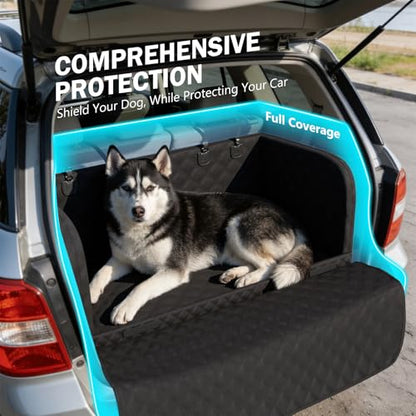 Pecute SUV Cargo Liner for Dogs, Water Resistan Pet Trunk Cover with Soft Cushion, Non-Slip Dog Back Seat Mat for SUVs Sedans with Bumper Flap Protector, Padded, Black - size: L
