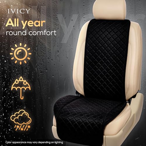 IVICY Faux Linen Front Car Seat Cover – Durable, Non-Slip Seat Protector for Cars – 1 Unit, Black - color: BLACK WS LN