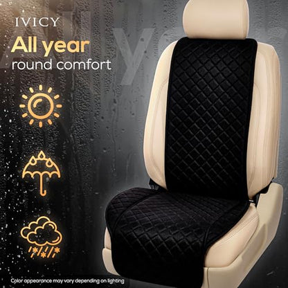 IVICY Faux Linen Front Car Seat Cover – Durable, Non-Slip Seat Protector for Cars – 1 Unit, Black - color: BLACK WS LN