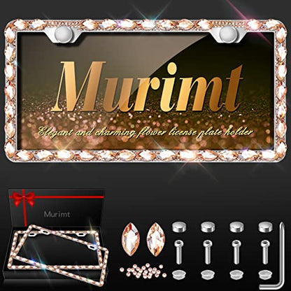 2 Pack Sparkly License Plate Frame for Women,Bling License Plate Holder，Stainless Steel Rhinestone Diamond License Plate Frames，Glitter License Plate with Premium Gift Box - color: gold-2pcs