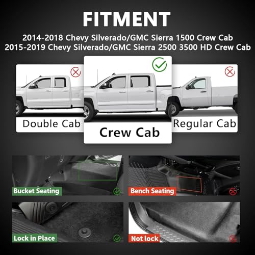 All Weather Floor Mat for 2014-2018 Chevy Silverado/GMC Sierra 1500 Crew Cab, 2015-2019 SLV/SRA 2500 3500 HD,TPE Car Mat Full Set 1st & 2nd Row All Weather Anti-Slip Waterproof Odorless - size: Chevy, style: 14-18 Chevy Silverado/GMC Sierra 1500 Crew Cab
