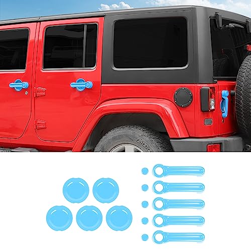 Exterior Door Handle Cover Tailgate Handle Cover Recess Guard Compatible with 2007-2017 Jeep Wrangler JK JKU Sports Sahara Freedom Rubicon Unlimited, Light Blue, 15PCs - color: Light Blue