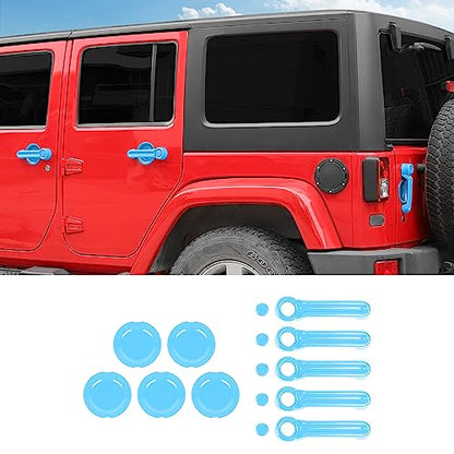 Exterior Door Handle Cover Tailgate Handle Cover Recess Guard Compatible with 2007-2017 Jeep Wrangler JK JKU Sports Sahara Freedom Rubicon Unlimited, Light Blue, 15PCs - color: Light Blue
