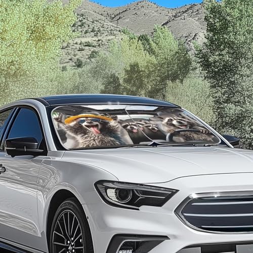 AFPANQZ 3D RaccoonUV Protection Foldable Windshield Washable Sun Shades Universal Fit for Car Auto Sedan Truck SUVs Travel Outdoor Packing 28.5"x25.5" - color: 3D Raccoon
