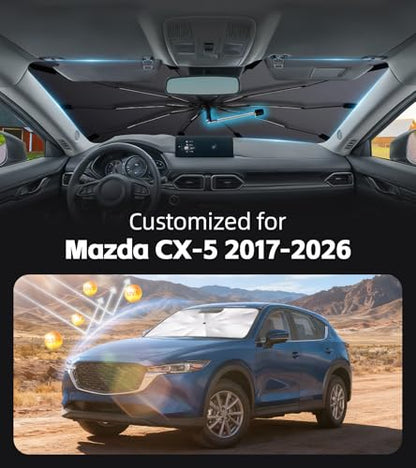 Windshield Sun Shade for Mazda CX-5 2017-2026 with 360° Rotating Shaft, Custom Fit Umbrella Sunshade for UV Blocking, Interior Heat Protection, Easy Storage - size: Fit for Mazda CX-5 2017-2026