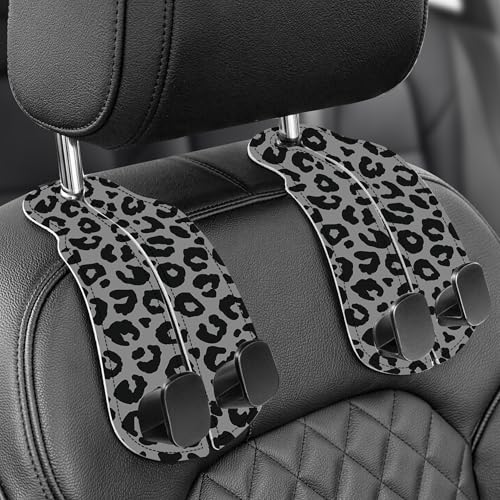 WOCOCN 2 Pack Car Purse Hook for Car Seat Headrest, Double-Sided PrintingPU Leather Purse Holder with Metal Hook, Cute Car Accessories for Women, Men (Car hook - Leopard print A) - color: Car hook - Leopard print A