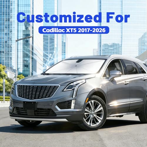 Car Windshield Sun Shade for Cadillac XT5 2017-2026 –[Reflective Coated Fabric] Sunshade Umbrella for Front Window, Car Shades Sun Visor Keep Car Cool and Protects Interior, 1:1 Exact Fit - size: For Cadillac XT5 2017-2026