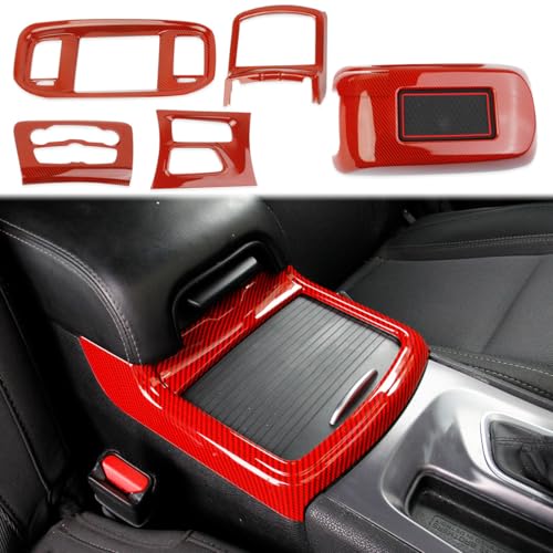 crosselec Carbon Fiber Central Control AC Switch Gear Shift Panel Cover Trim for Dodge Charger 2015-2022 (Red Carbon Fiber-Center Control) - color: Red carbon fiber-center control