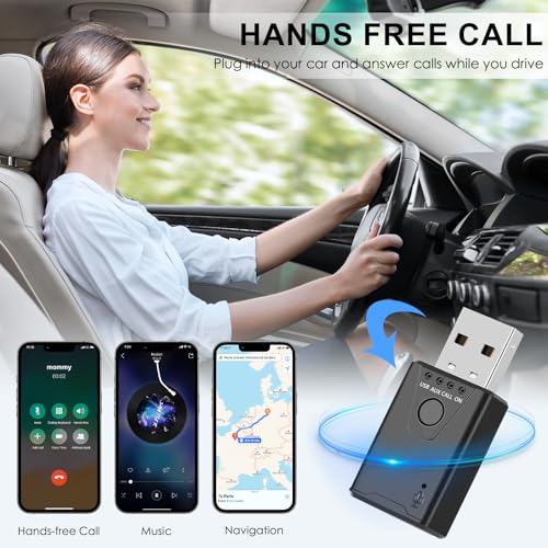 Bluetooth V5.4 Car Adapter, Bluetooth USB Receiver, Wireless Audio Receiver with 3.5mm Audio Jack Built-in Mic Support Handsfree Calling and Music Streaming for Home Stereo, Car Speaker