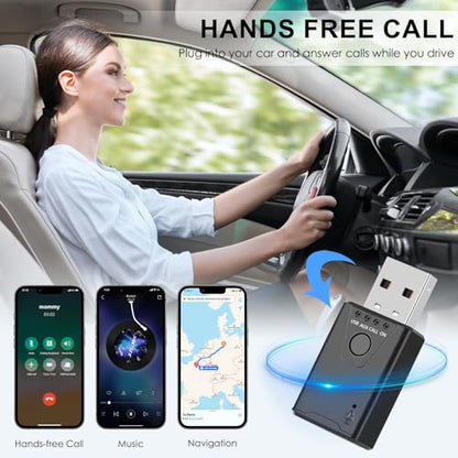 Bluetooth V5.4 Car Adapter, Bluetooth USB Receiver, Wireless Audio Receiver with 3.5mm Audio Jack Built-in Mic Support Handsfree Calling and Music Streaming for Home Stereo, Car Speaker