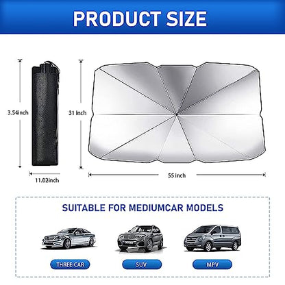 1 PC Windshield Sun Shade for Car, Foldable Reflective Sunshade for Car Front Window Protect Vehicle from UV Sun and Heat, Keeps Vehicle Cool Fit Most Vehicles (55 x 31 inches) - size: 55"*31"