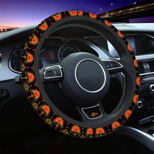 Swono Steering Wheel Covers Baroque Beautiful Ornamental Red Heart S with Crown Baroque Style Non Slip Neoprene Car Wrap Cover Comfort Grip Stretch-On Automotive Steering Wheel Protector 15 Inch - color: multi-056