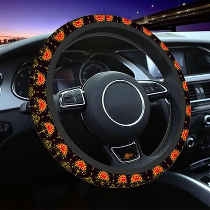 Swono Steering Wheel Covers Baroque Beautiful Ornamental Red Heart S with Crown Baroque Style Non Slip Neoprene Car Wrap Cover Comfort Grip Stretch-On Automotive Steering Wheel Protector 15 Inch - color: multi-056