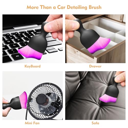 Car Interior Cleaning Brush Car Duster Interior with Ultra Soft Bristles Auto Detailing Brushes Dusting Car Accessories for Dashboard, AC Vents, Leather, Scratch-Free (Double Purple) - size: Double Purple
