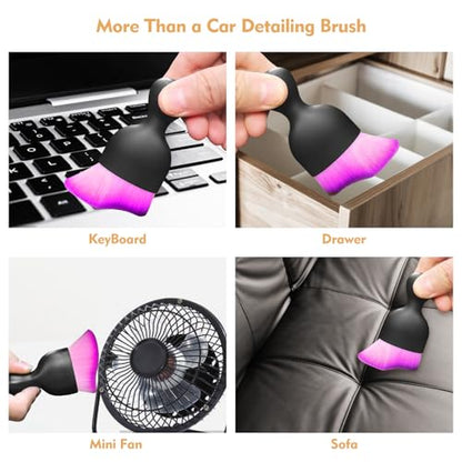 Car Interior Cleaning Brush Car Duster Interior with Ultra Soft Bristles Auto Detailing Brushes Dusting Car Accessories for Dashboard, AC Vents, Leather, Scratch-Free (Double Purple) - size: Double Purple