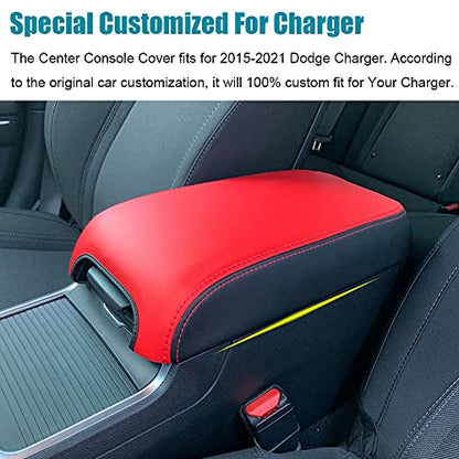 LEXLEY Armrest Box Cover Center Console Pad Waterproof Anti-Scratch Leather Protector Covers For Dodge Charger 2011-2022/Chrysler 300 2015-2022-Red Stitches - color: Red Stitches