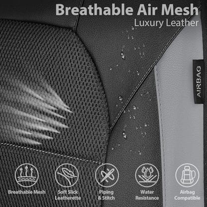 CAR PASS Leather Seat Covers, Automotive Sport Car Seat Cover Super 5mm Composite Sponge Inside, Airbag Compatible Universal Fits Most Cars, SUVs, Trucks and Vans (Full Set,Black & Gray) - color: Black and Gray, size: Full Set