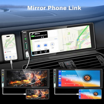 REAKOSOUND 6.9" Single Din Car Stereo with Apple CarPlay & Android Auto, Single Din Touchscreen Radio, Car Stereo with Bluetooth, Backup Camera, GPS Navigation, Mirror Link, FM/AM, EQ, USB, SWC, MIC
