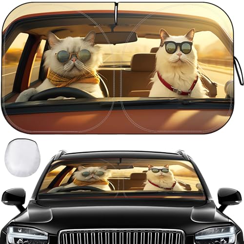 Car Windshield Sun Shade - Foldable Car Sun Shade Windshield for Front Window, Reflector Sunshade Offers Ultimate Protection for Cars Interior (55.2 x 31.5 in) - color: Cat