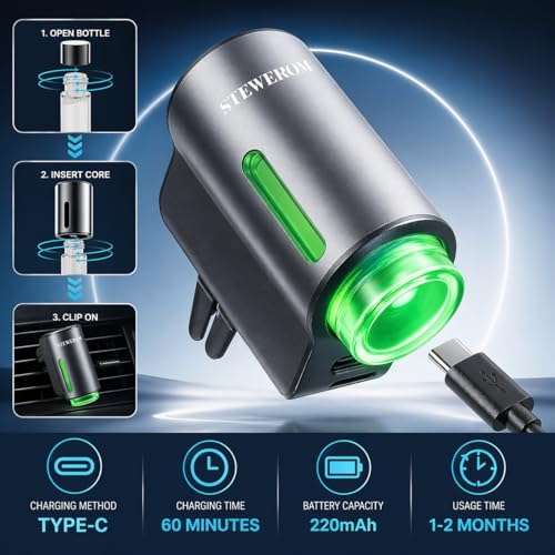 Car Air Freshener - Smart Adjustable 3-Speed Intensity, Rechargeable Humidifier Car Essential Oil Diffuser - Comes with 8 Bottles of 10ml Perfume (Gray) - color: Grey