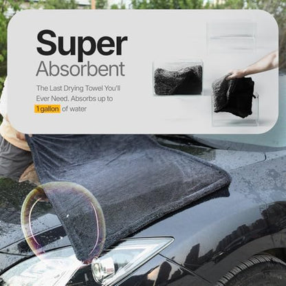 Crystal Clean 1300GSM Car Drying Towel - XL (24x36) Microfiber Towels for Cars with Double Twisted Loop, Professional Detailing Towel for Car Detailers - Quick Dry, Paint Safe & Swirl-Free - color: Dark Grey