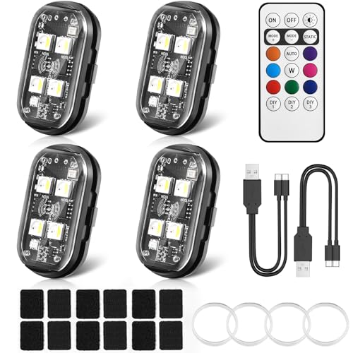 NEW 4-LED Version Wireless LED Strobe Lights with Remote Control, Halloween Wireless LED Lights for Car, Waterproof Anti-Collision Type-C Charing Emergency Warning Light for Car Drone Bike Aircraft - size: 4PCS (Upgraded 4LEDs)