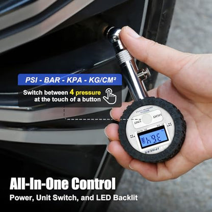 1.5'' Digital Tire Pressure Gauge, LED Display with 360° Swivel Chuck, High-Precision Air Pressure Gauge for Tires, 100 PSI for Trucks, RVs, Motorcycles, and Heavy-Duty Applications - size: 1.5" Digital LED - 100 PSI
