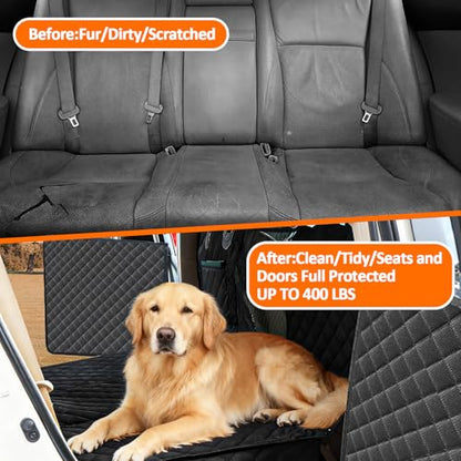Dog Car Seat Cover for Back Seat Extender for Dogs,Hard Bottom Car Seat Cover for Dogs with Car Door Protectors, Waterproof and Scratch-Resistant Seat Covers for Cars SUV&Truck