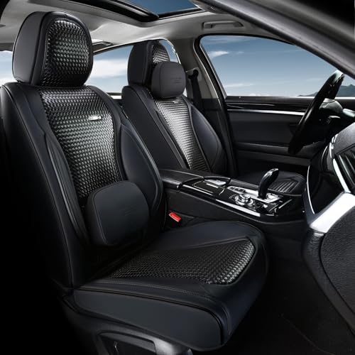 Coverado Seat Covers, Car Seat Covers Front Seats, Waterproof Nappa Leather Auto Seat Cover with Lumbar Head Pillow, Black Seat Covers Carseat Cover Universal Fit for Most Cars - color: Black（Pillow）, size: Front