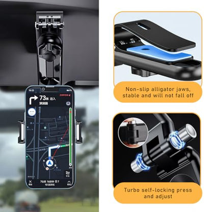 Rotatable and Retractable Car Phone Holder - 1080 Multifunction Sun Visor Universal 360 Rotating Cell Phone Holder Mobile Mount for Vehicle Rear View Mirror
