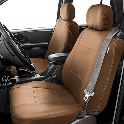 FH Group Front Set Faux Leather Car Seat Covers for Low Back Seat with Removable Headrest, Universal Fit, Airbag Compatible Seat Cover for SUV, Van, Tan - color: Tan