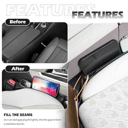 2PCS Car Seat Gap Filler,Upgraded 3 in 1 No Drop Seat Guard for Cars with Hook and Car Phone Holder Design,Universal Cars Seats Spacer Gap Filler for Double-Sided Use