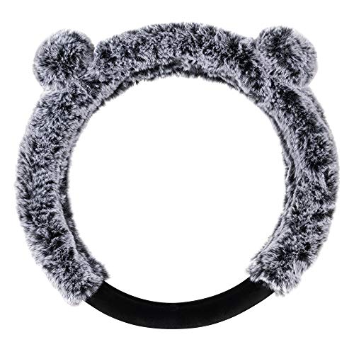 BDK Faux Fur/Wool/Sheepskin Steering Wheel Cover for Women - Cute, Bear Fur, Soft, Fluffy, and Warm, Great for Winter Gray with Ears, 14.5-15 - color: #41 Gray with Ears, size: Fits 14.5 - 15" Sw