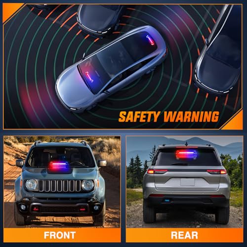 Nilight 12LED Traffic Advisor Strobe Light Bar Red Blue Emergency Warning Hazard Safety Dash Front/Rear Windshield Flashing Lights for Cars Trucks Police Firefighter Plow Construction Vehicles - color: Red Blue
