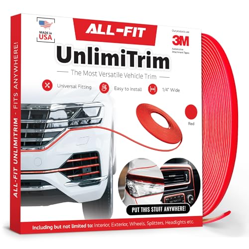 All-Fit Automotive UnlimiTrim – Universal Decorative Exterior and Interior Trim – Easy-to-Install Anywhere Automotive Exterior Accessories (0.25” W x 120” L, Red) - color: Red