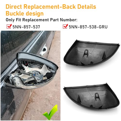 Compatible with Volkswagen Tiguan Mirror Cover Replacement 2018-2020,VW Allspace L MK2 Mirror Caps Driver & Passenger Side,Left & Right Side Door Rearview Cover,Clip-on(1 Pair),Glossy Black