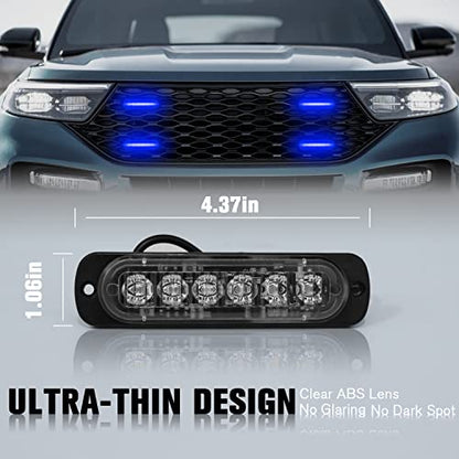 DIBMS LED Emergency Strobe Lights Bar 8x Blue 6 LED Strobe Warning Emergency Flashing Light Caution Construction Hazard Light Bar For Car Truck Van Off Road Vehicle ATV SUV Surface Mount - color: Blue