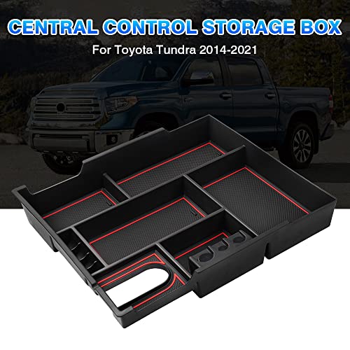Autorder Center Console Organizer for 2014-2021 Toyota Tundra Accessories Armrest Storage Box Secondary Insert Full Tray with Red/Blue/Black Silicone Pads - size: 2014-2021 Toyota Tundra