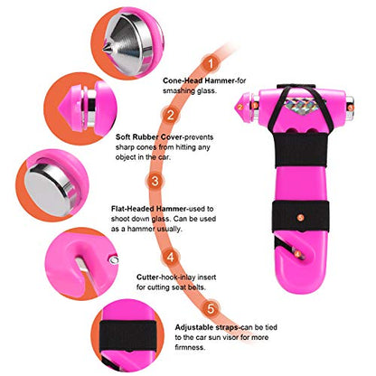 THINKWORK Car Safety Hammer Gift for Women, Three-in-One Tool with Window Breaker and Seat Belt Cutter, Safety Emergency Car Escape Tool for Family, Children. - color: Pink