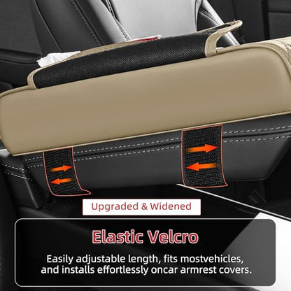5 in 1 Car Center Console Cover, Armrest Pad with 2 Storage Pockets, Cup Holder, Tissue Box Slot, Phone Holder, Universal Car Interior Organizer (Beige) - color: Beige