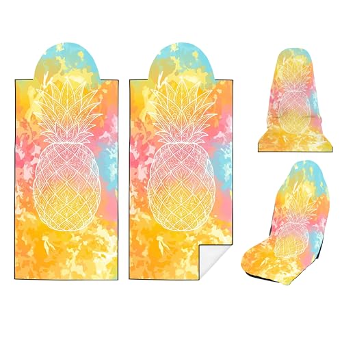 2 Pack Car Seat Towel Covers, Sweat-Proof Microfiber Seat Protectors for Gym, Running, Beach & Workout, Breathable Quick-Dry, Machine Washable, Pastel Pineapple Print, Universal Fit - color: Pastel Pineapple