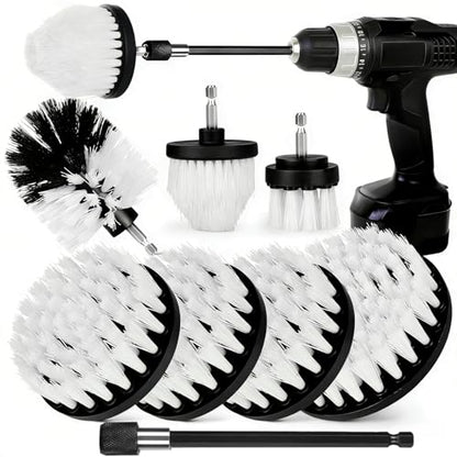8 Pack Drill Brush Attachment Set,1/4in Power Scrubber Brush + Extend Long Rod, Power Cleaning Scrub Brush for Bathroom, Tub, Tile, Floor, Grout, Boat(White) - color: White